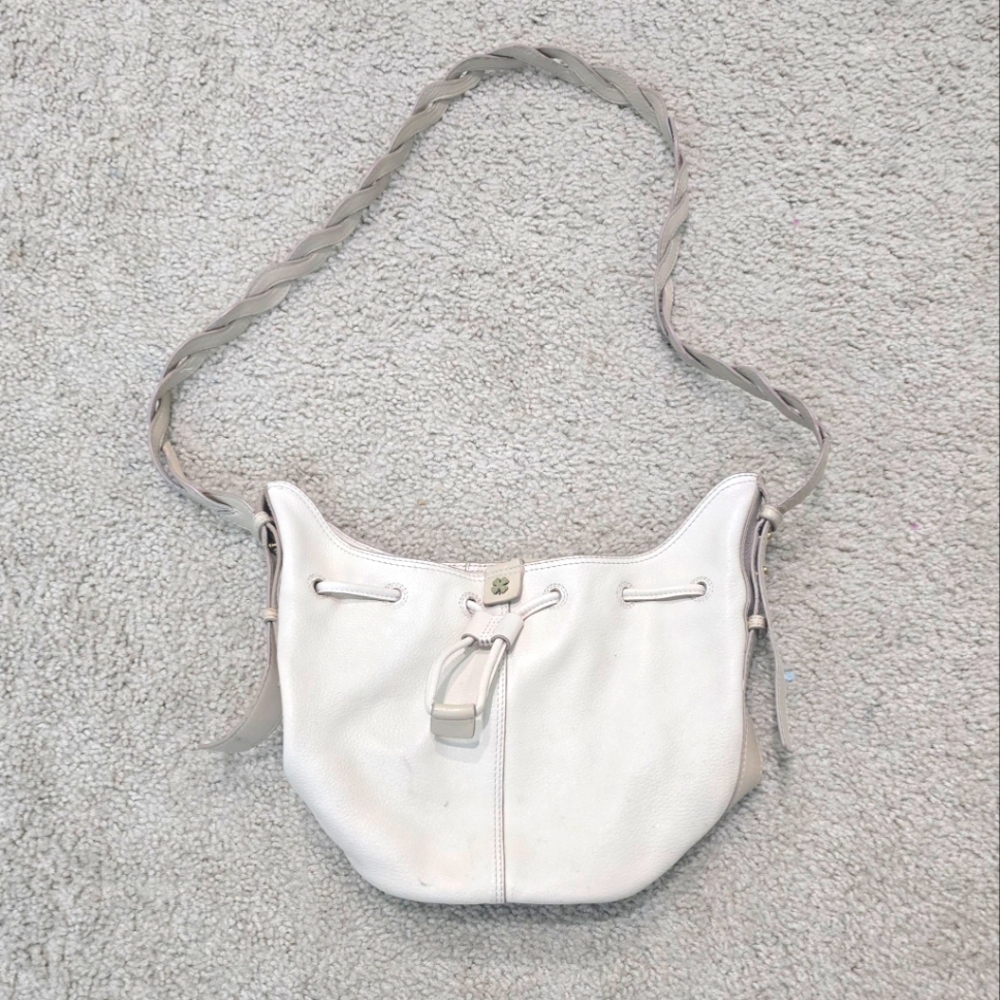 Lucky Brand Purse Pebbled Leather Cream Crossbody Drawstring Bucket Handbag Tote